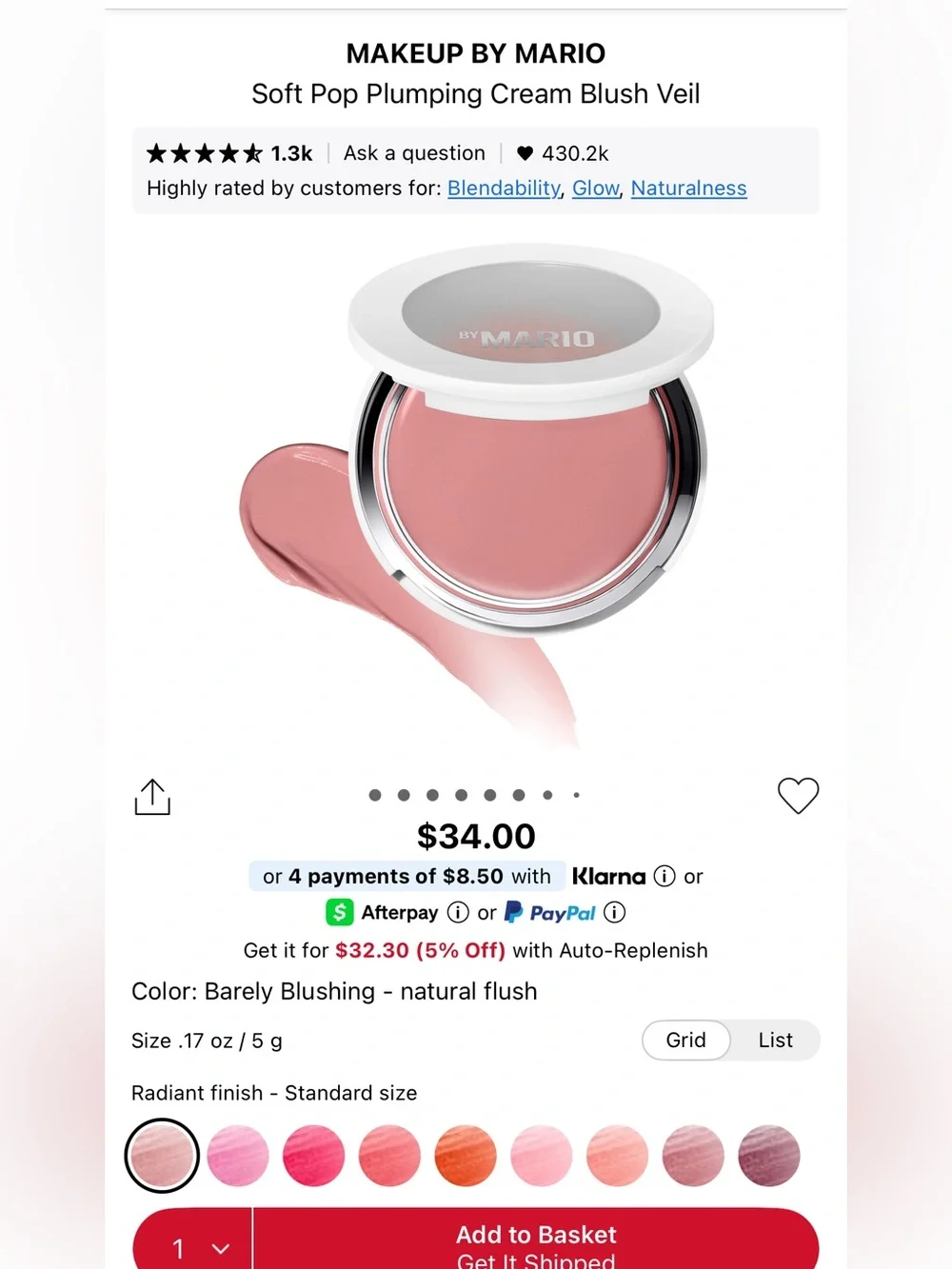 MAKEUP BY MARIO Soft Pop Plumping Cream Blush Veil - Barely Blushing (Pink)